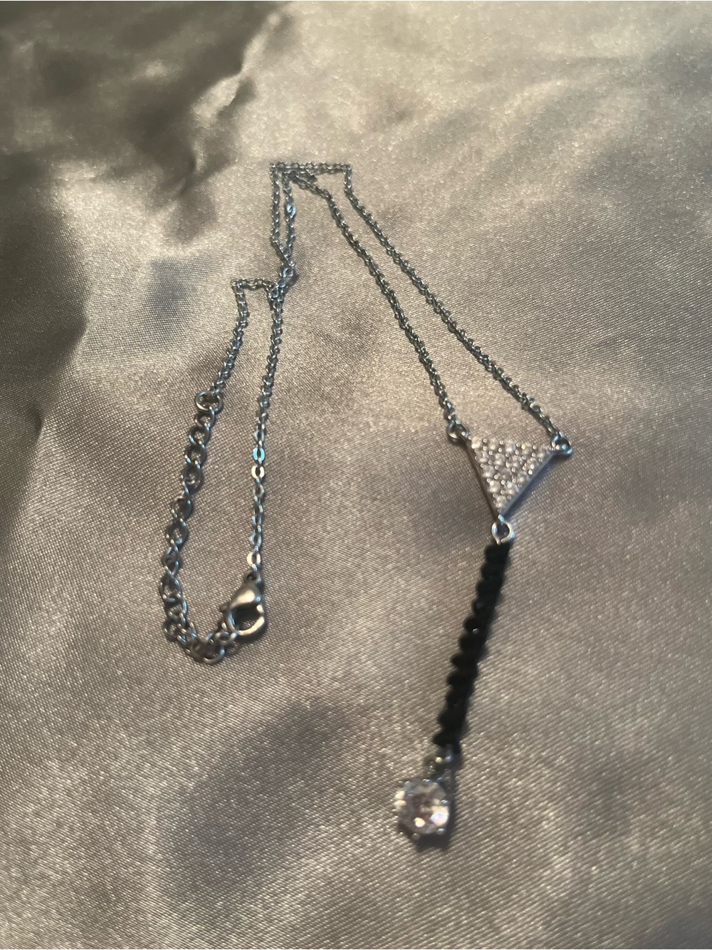 Triangle Sparkling Pendant Drop Necklace with Black Accents